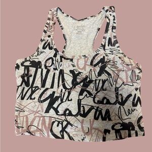 Calvin Klein Women's Graphic Crop Top - Gray, Black and Rosy color
